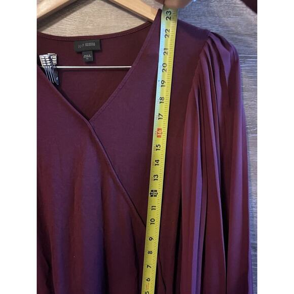 J. Jill Wearever Blouse Top XS Burgundy Fan Flare Pleated Sleeves Fall Holiday - Picture 9 of 10